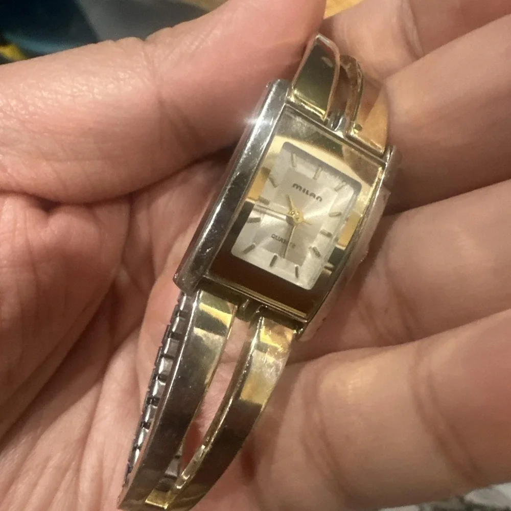 Working‎ Vintage Milan Women Dainty Watch Silver Gold Two Tone Quartz 19mm Fit 7